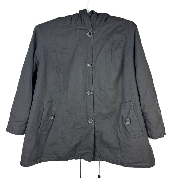 Woman Within 34W Black Hooded Jacket With Sherpa Lining & Button Front Closure - Picture 1 of 6